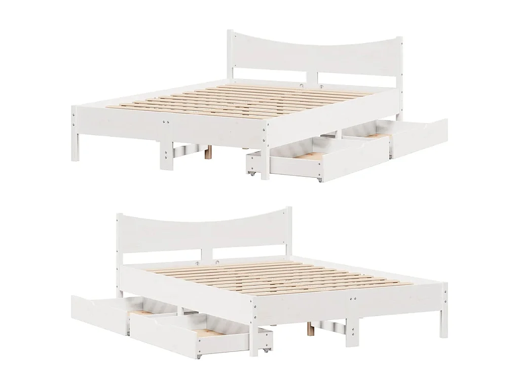 Giroletto con Cassetti Bianco 140x190 cm Legno Massello di Pino