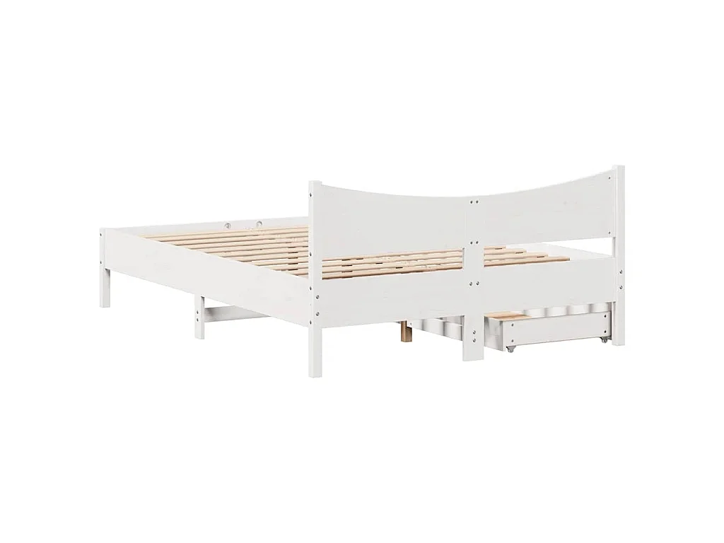 Giroletto con Cassetti Bianco 140x190 cm Legno Massello di Pino