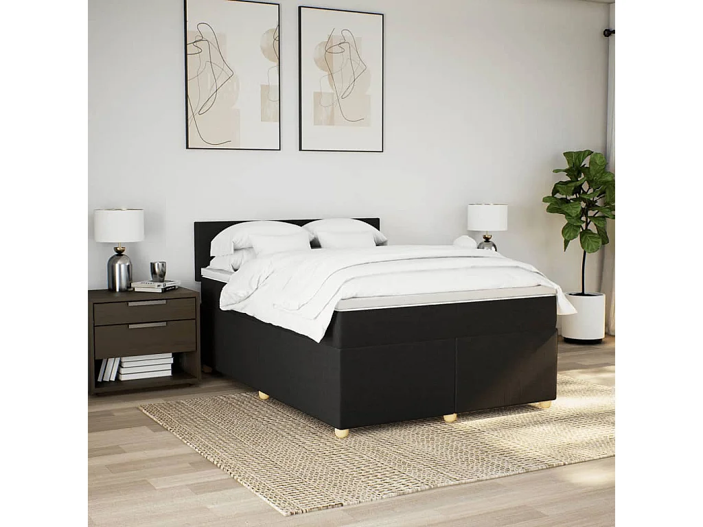 Cama box spring con colchón tela negro 140x200 cm