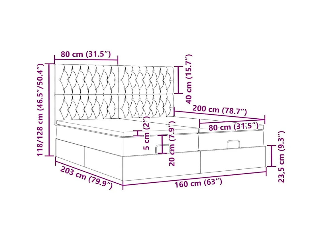 Cadre de lit ottoman avec matelas noir 160x200 cm velours