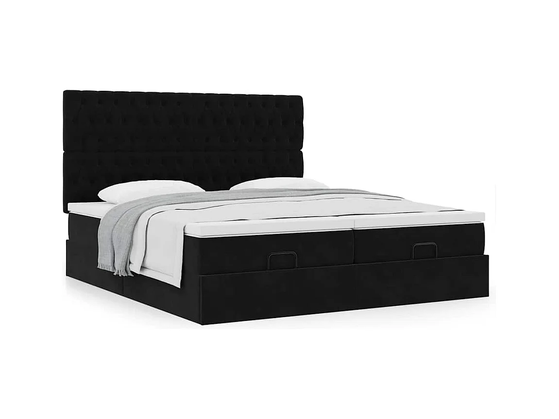 Cadre de lit ottoman avec matelas noir 160x200 cm velours