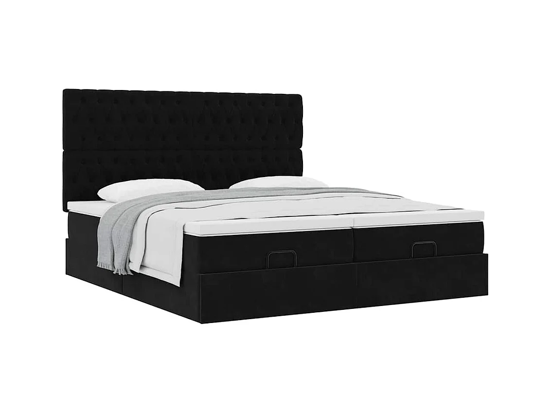 Cadre de lit ottoman avec matelas noir 160x200 cm velours