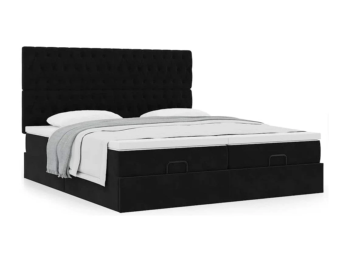 Struttura Letto Pouf con Materassi Nero 160x200 cm in Velluto