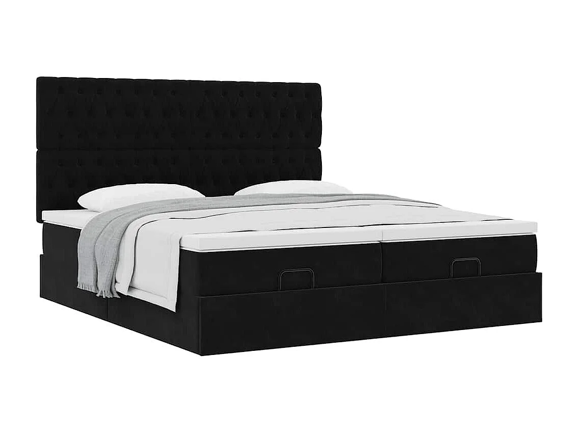 Struttura Letto Pouf con Materassi Nero 160x200 cm in Velluto