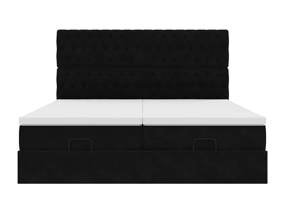 Struttura Letto Pouf con Materassi Nero 160x200 cm in Velluto