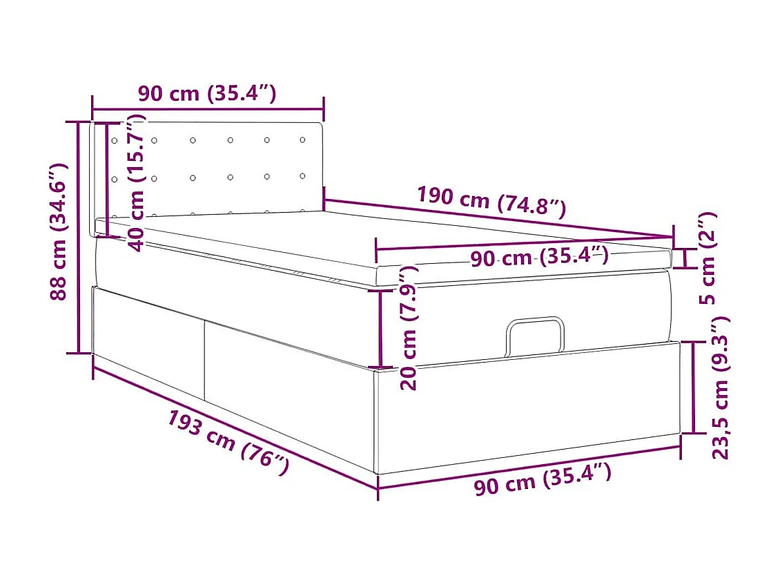Ottoman-Bett mit Matratze Schwarz 90x190 cm Stoff
