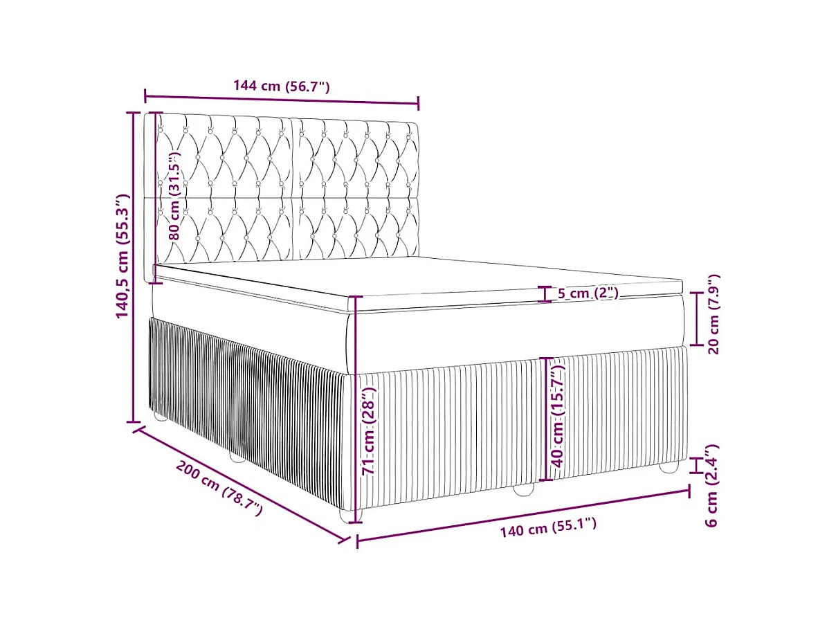 Boxspringbett mit Matratze Blau 140x200 cm Samt