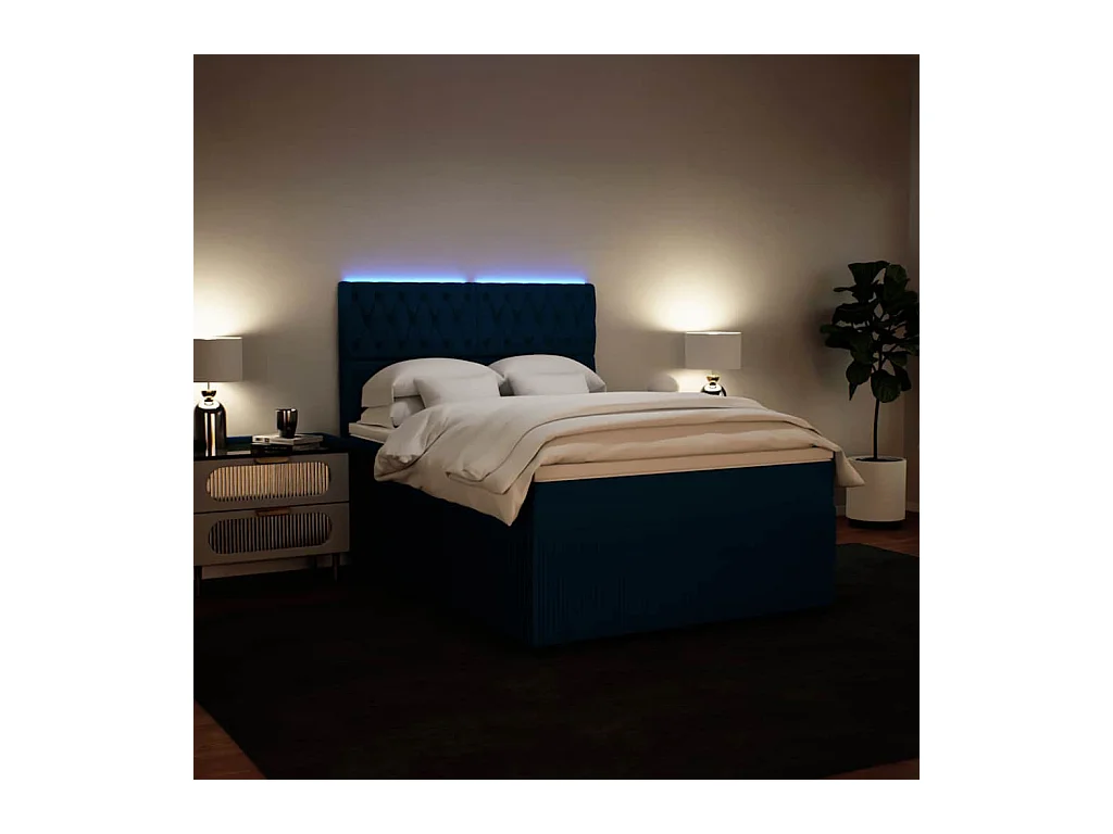 Boxspringbett mit Matratze Blau 140x200 cm Samt