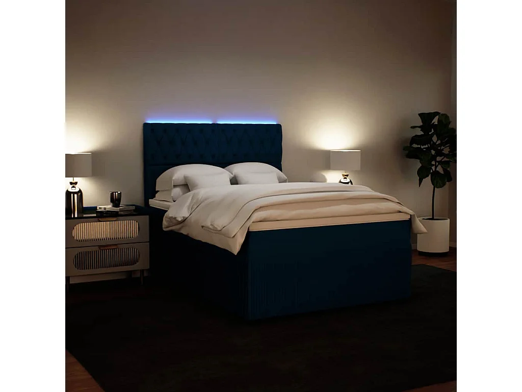 Giroletto a Molle con Materasso Blu 140x200 cm in Velluto