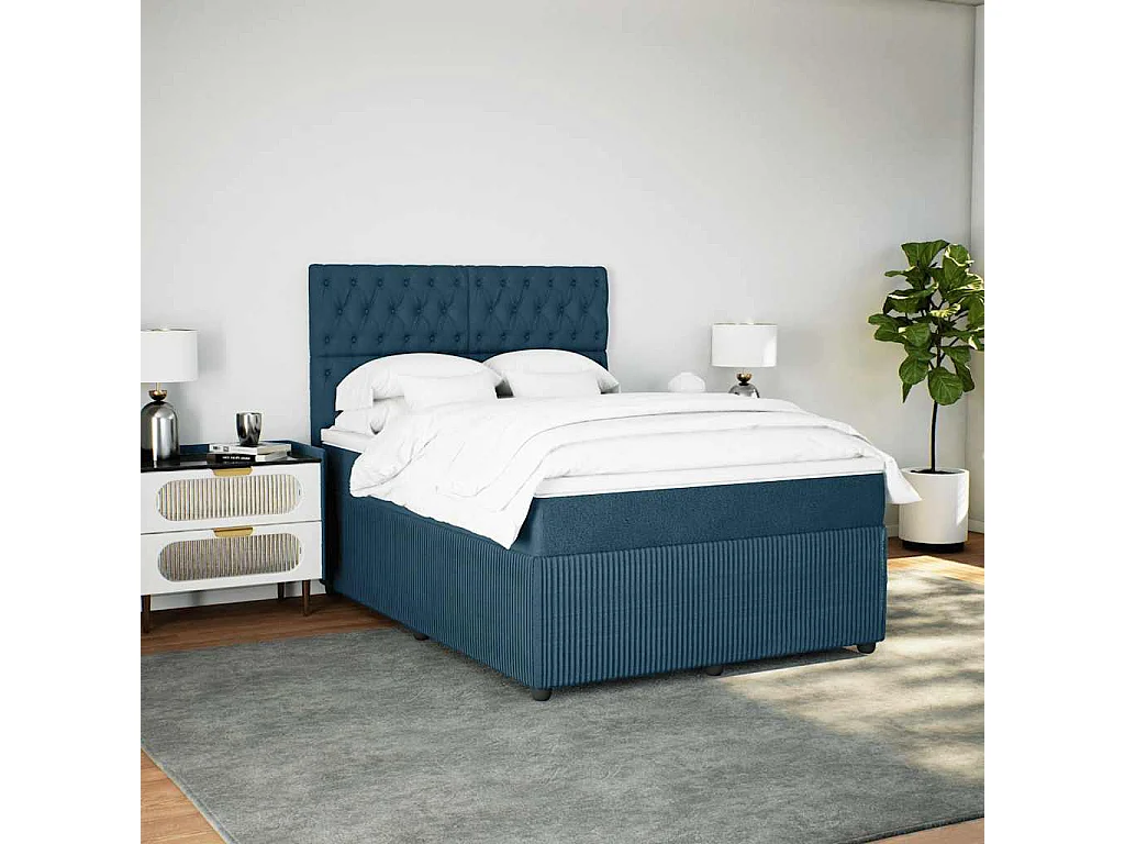 Giroletto a Molle con Materasso Blu 140x200 cm in Velluto