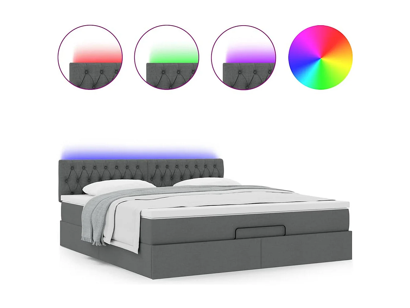 Ottomane Bett mit Matratze & LEDs Dunkelgrau 180x200 cm Stoff