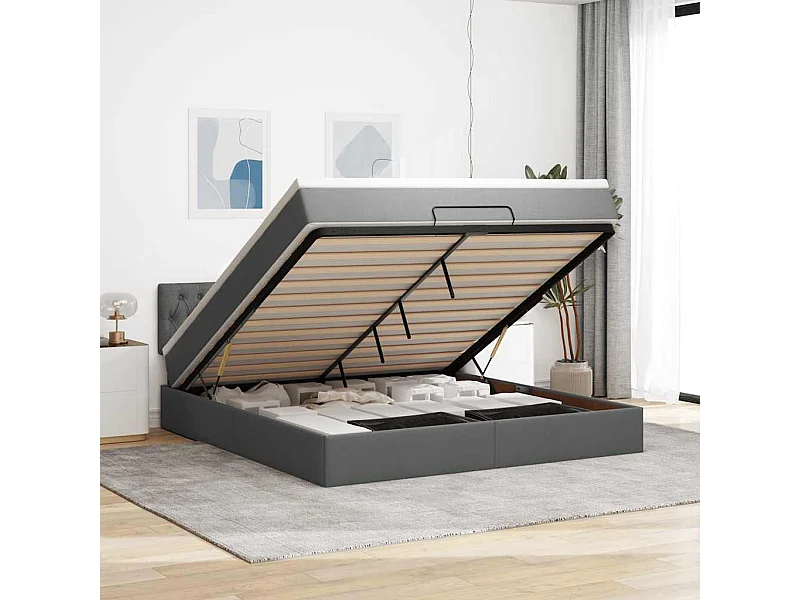 Pouf Letto con Materasso e LED Grigio Scuro 180x200cm Tessuto