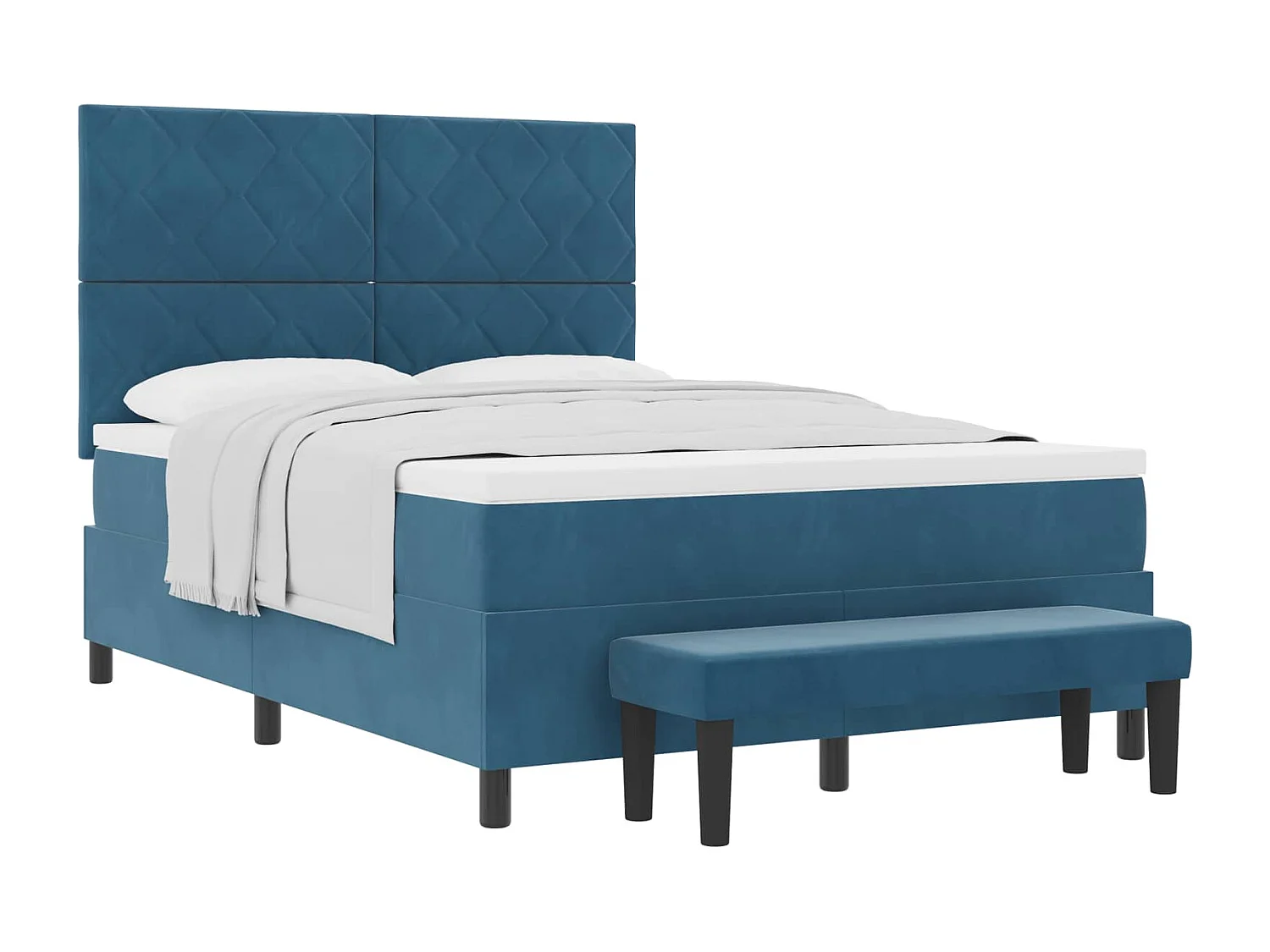 Lit à ressorts avec matelas Bleu foncé 160 x 200 cm Velours