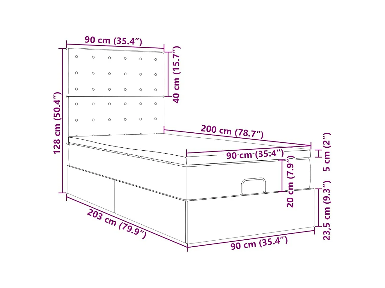 Cadre de lit ottoman avec matelas rose 90x200 cm velours