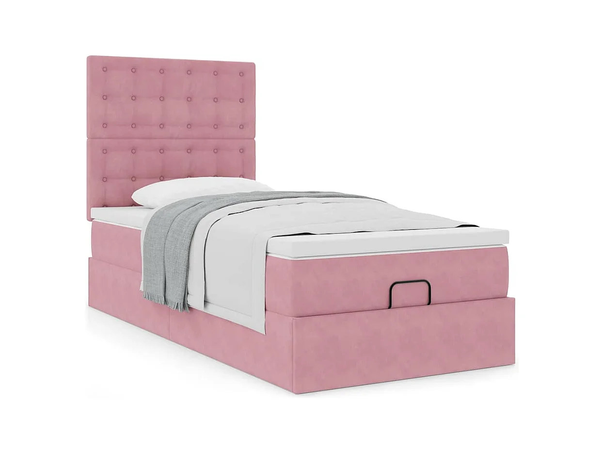Cadre de lit ottoman avec matelas rose 90x200 cm velours
