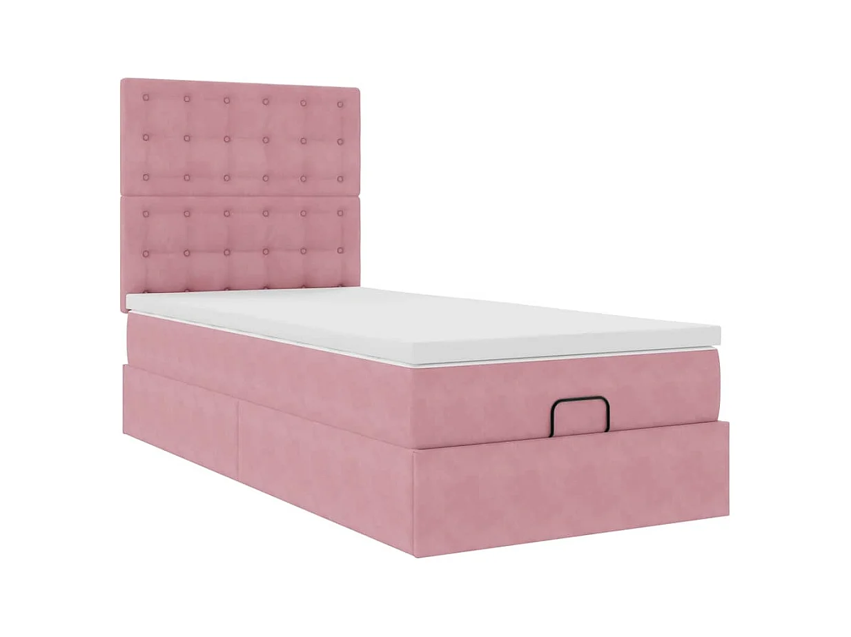 Cadre de lit ottoman avec matelas rose 90x200 cm velours