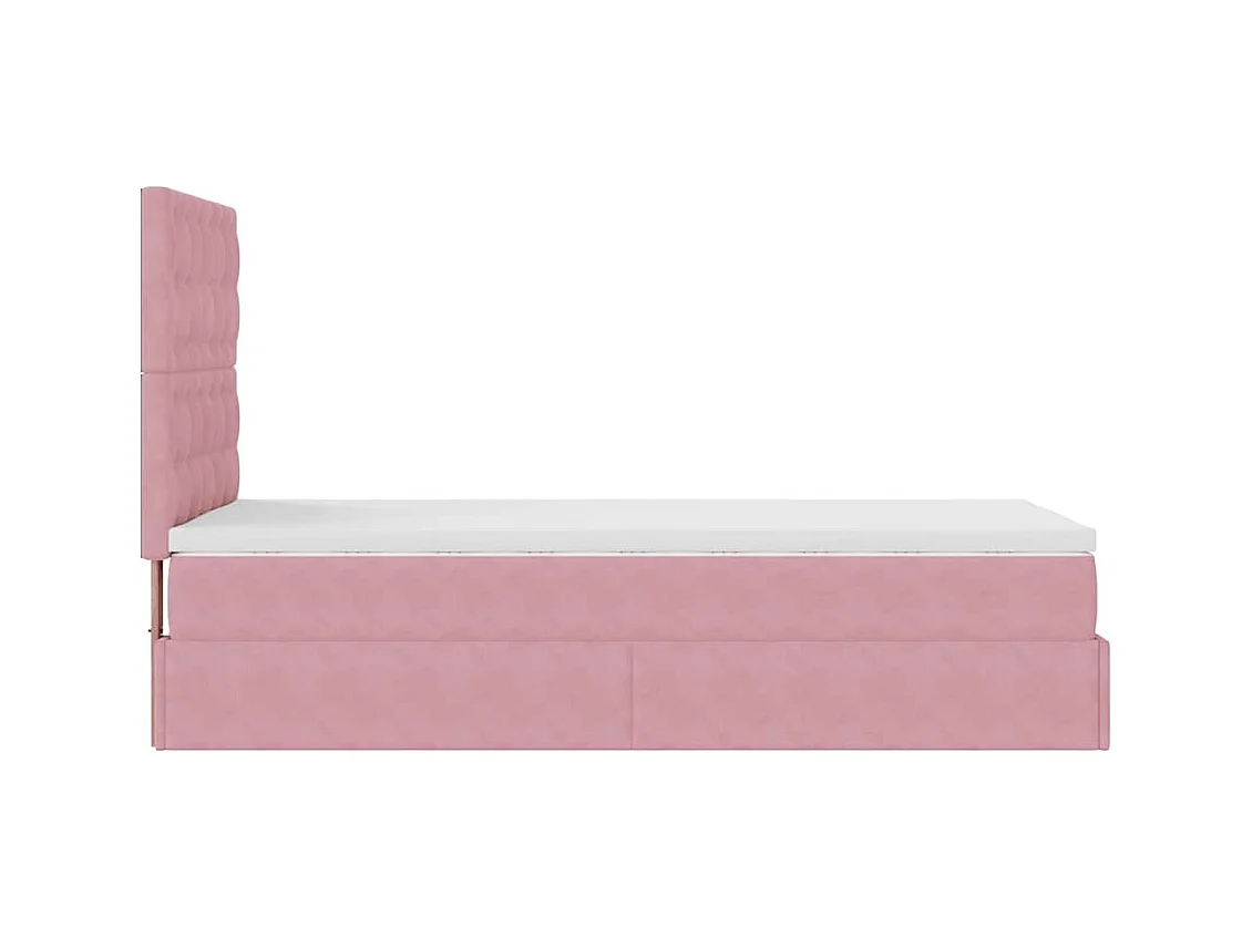 Cadre de lit ottoman avec matelas rose 90x200 cm velours