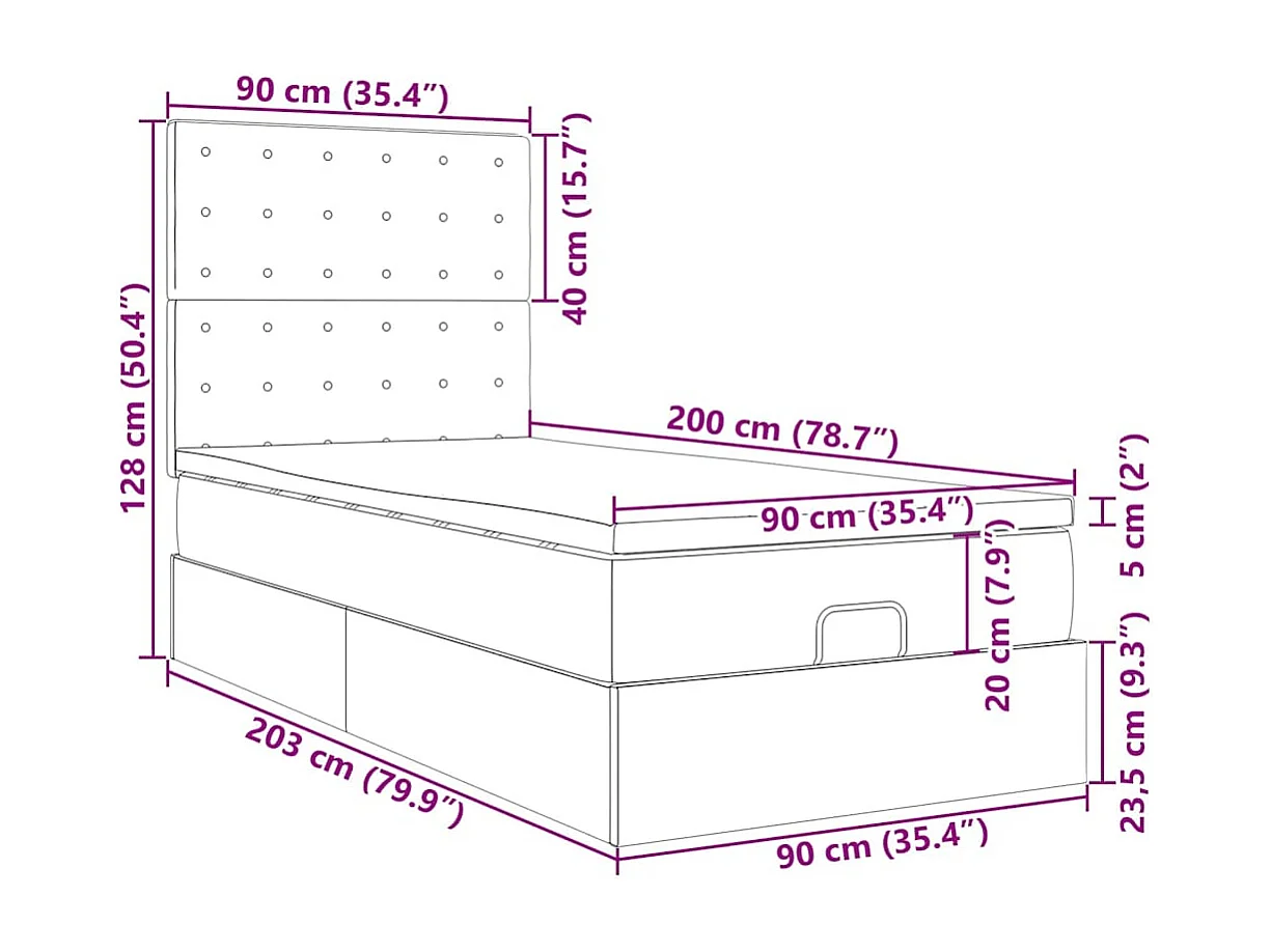 Ottoman-Bett mit Matratzen Rosa 90x200 cm Samt