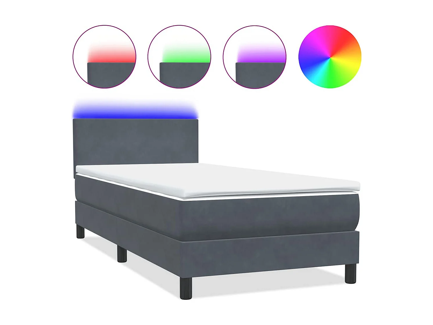 Letto a Molle con Materasso e LED Grigio Scuro 90x210 cm Velluto