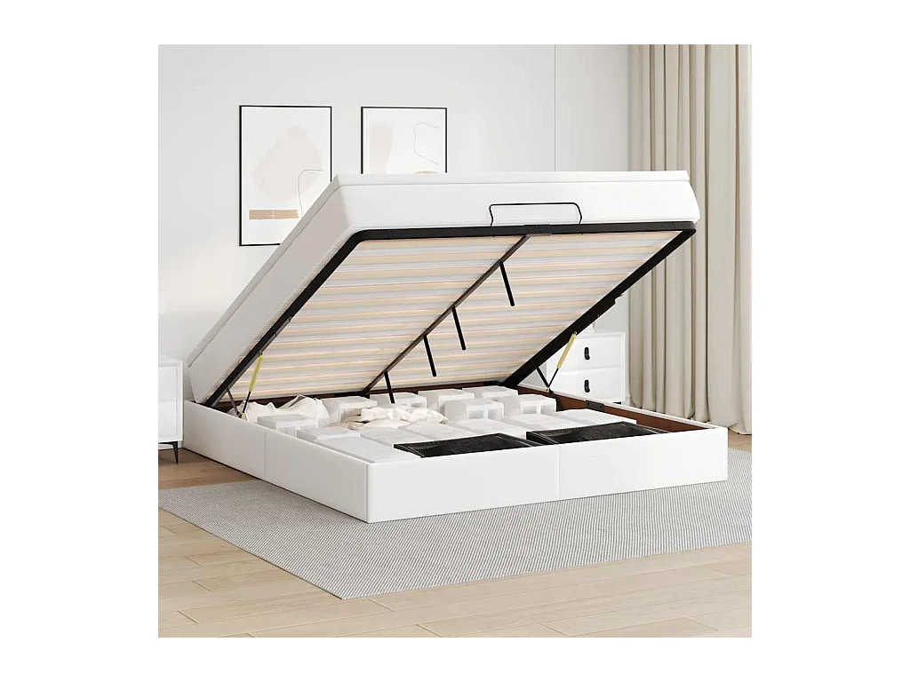 Cadre de lit ottoman avec matelas blanc 160x200 cm similicuir