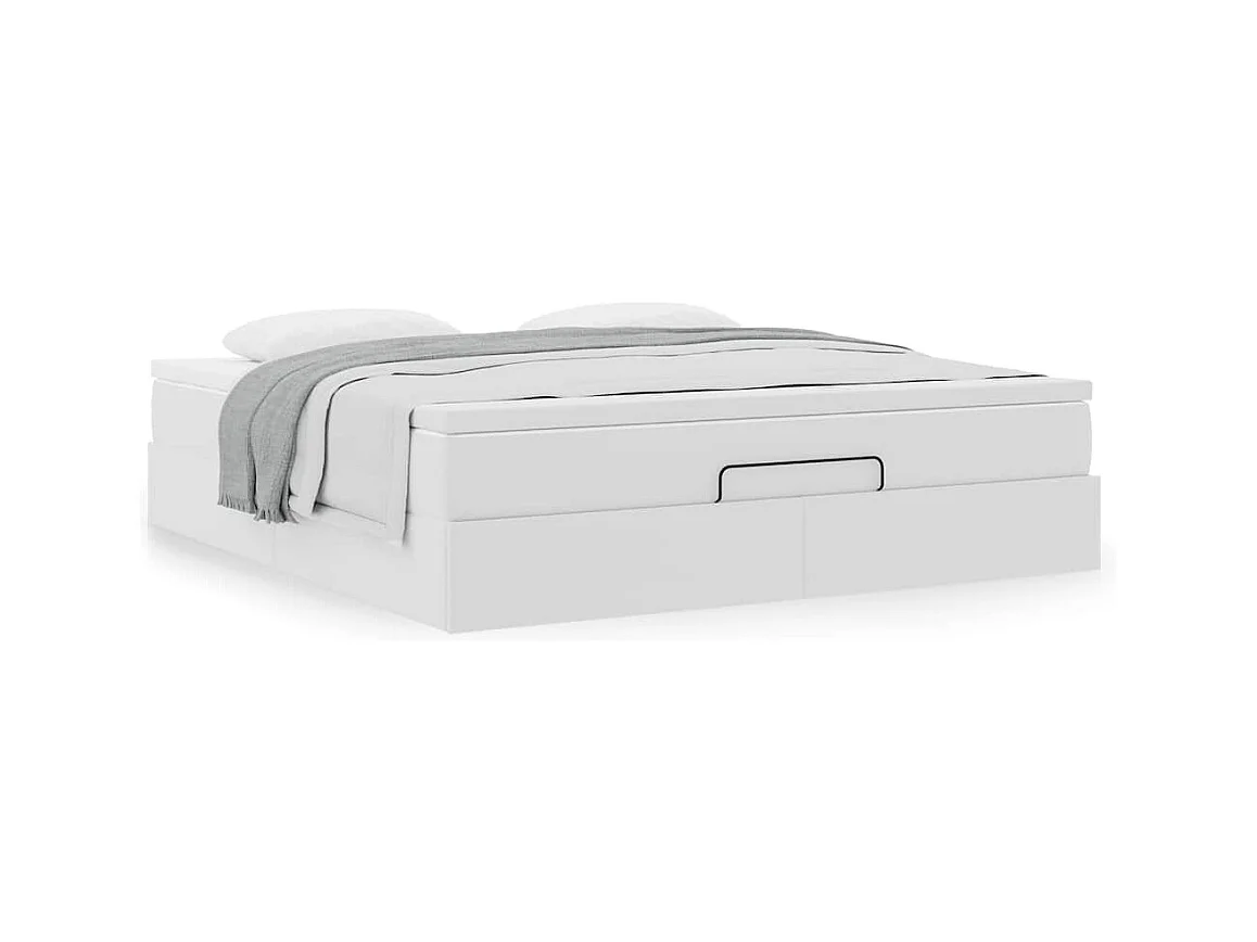 Cadre de lit ottoman avec matelas blanc 160x200 cm similicuir