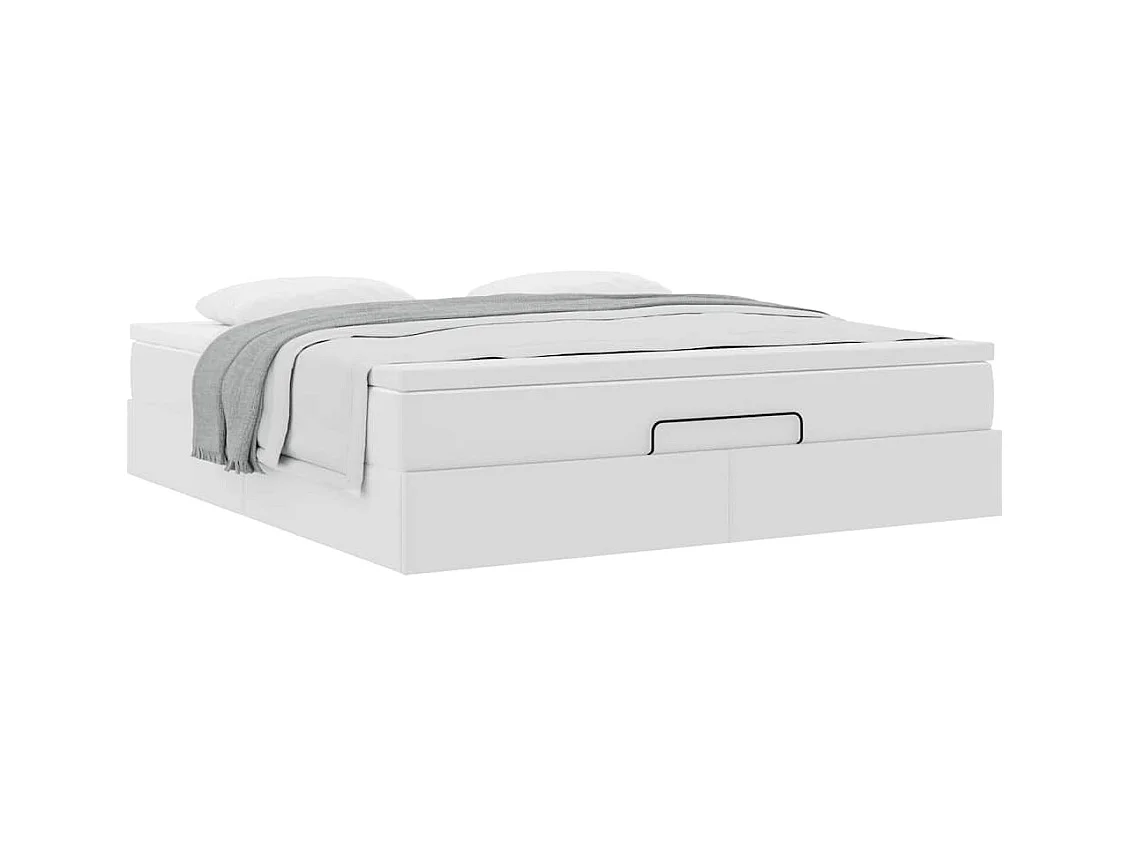 Cadre de lit ottoman avec matelas blanc 160x200 cm similicuir
