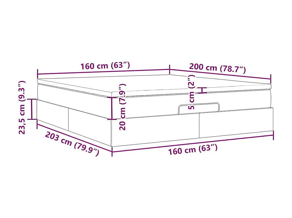 Cadre de lit ottoman avec matelas blanc 160x200 cm similicuir
