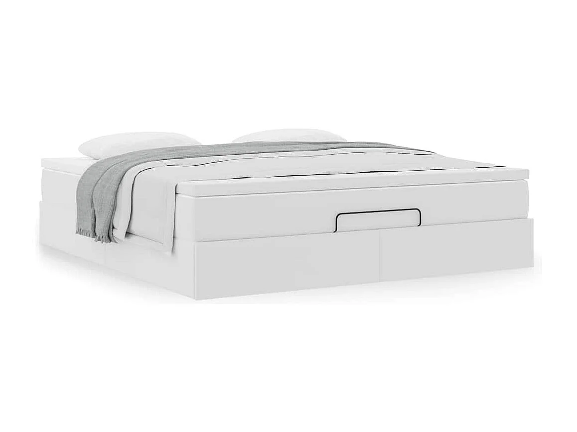 Struttura Letto Pouf con Materasso Bianco 160x200 cm Similpelle