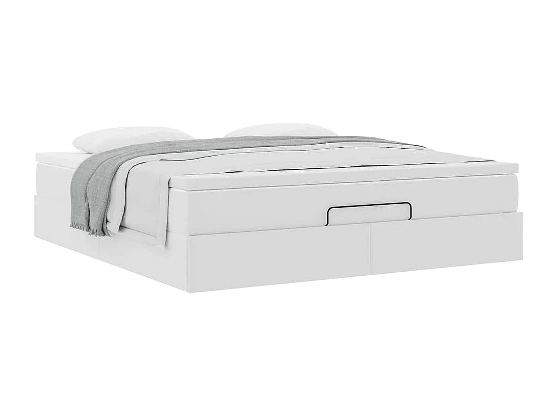 Struttura Letto Pouf con Materasso Bianco 160x200 cm Similpelle