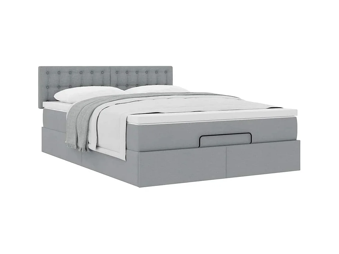Lit ottoman avec matelas gris clair 140x190 cm tissu