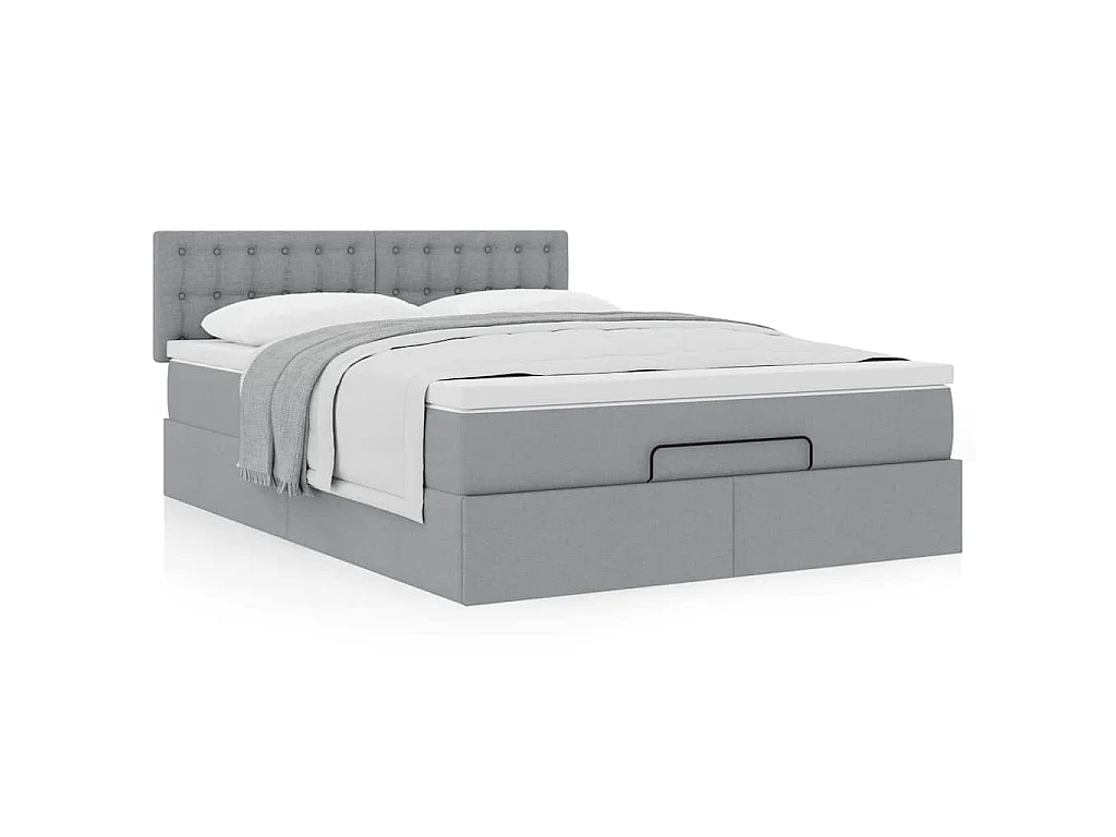 Cama otomana com colchão 140x190 cm tecido cinzento claro