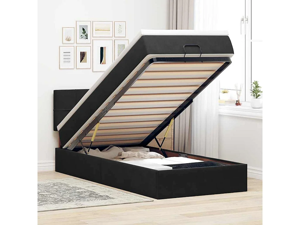 Ottoman-Bett mit Matratze Schwarz 90x190 cm Samt