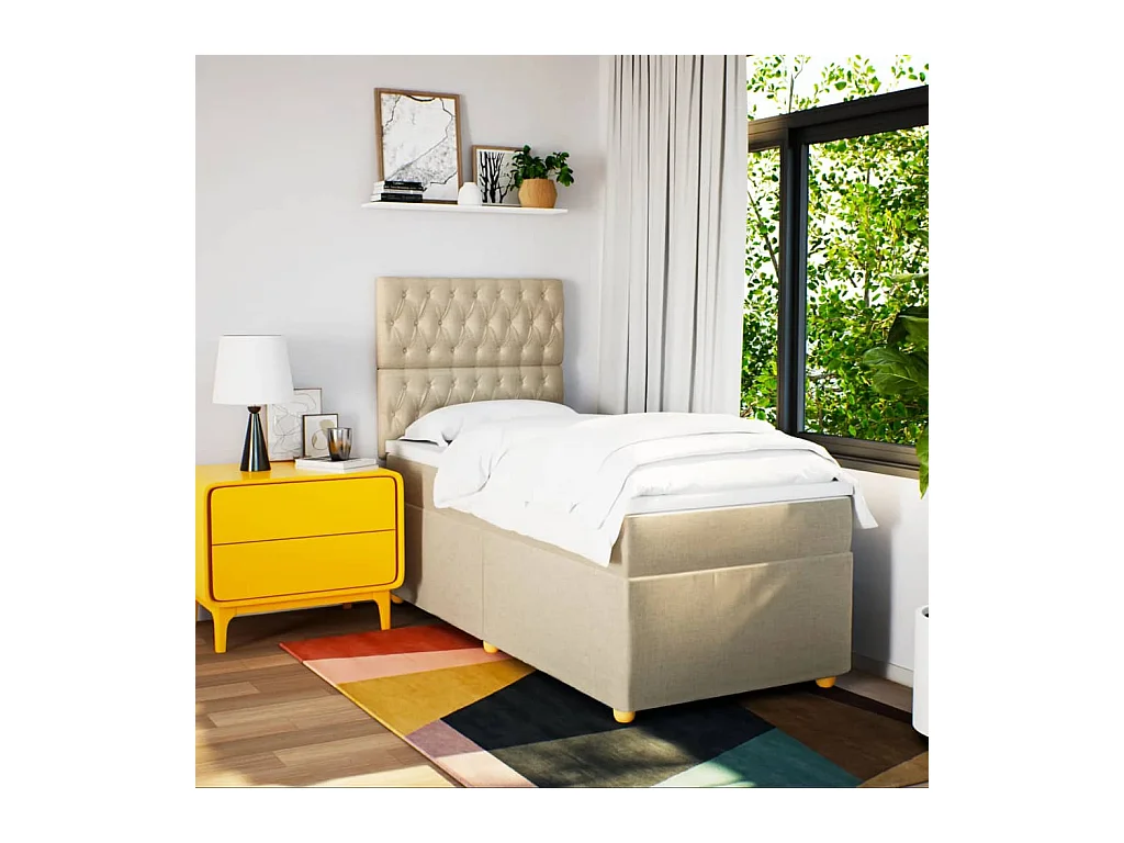 Sommier à lattes de lit avec matelas Crème 100x200 cm Tissu