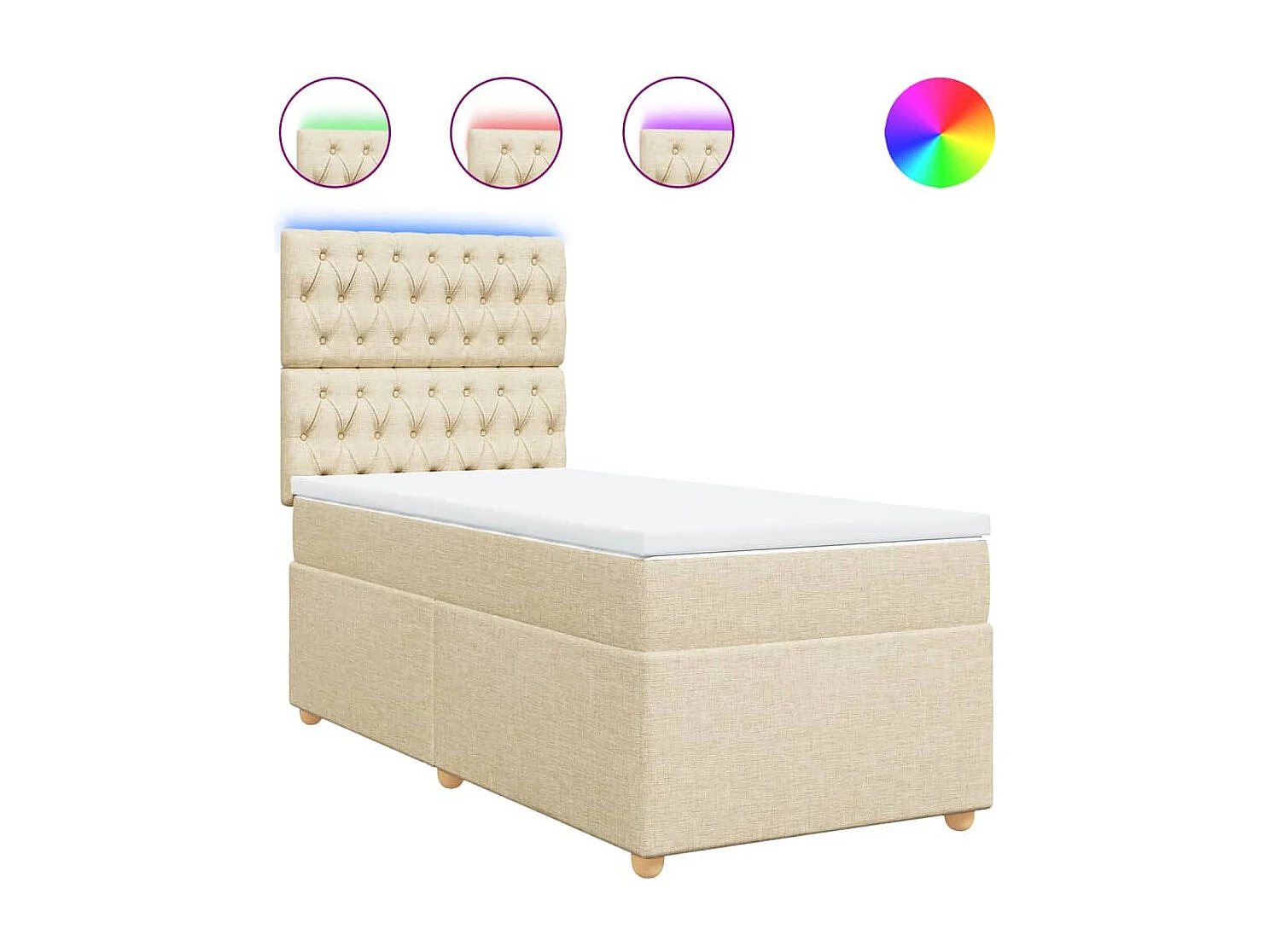 Cama box spring con colchón tela color crema 100x200 cm