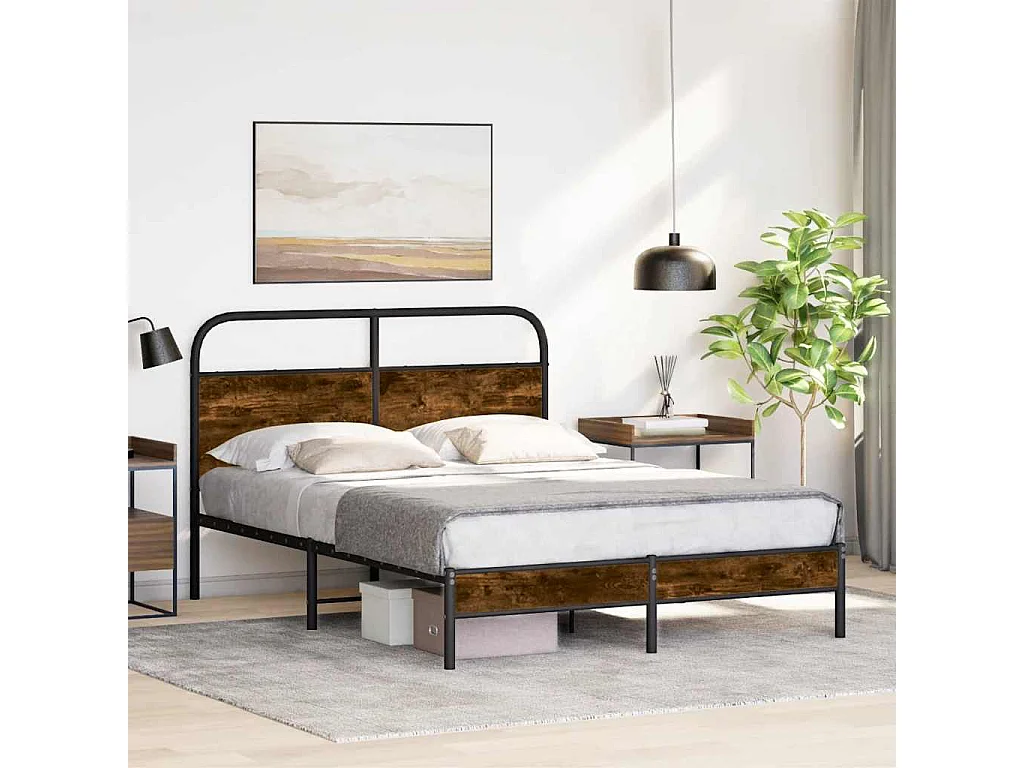 Cadre de lit sans matelas 140x200 cm chêne fumé bois ingénierie