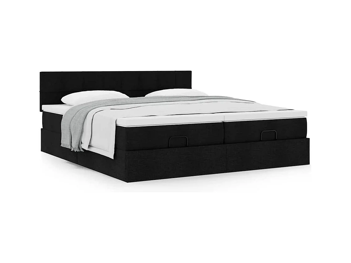 Cadre de lit ottoman avec matelas noir 160x200 cm tissu