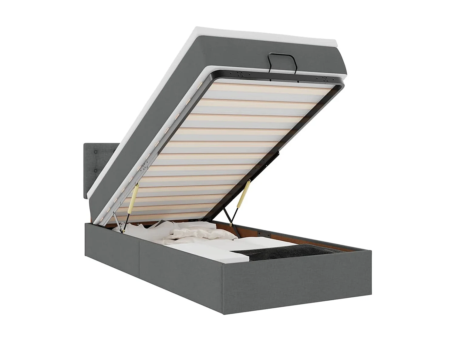 Ottomane Bett mit Matratze & LEDs Dunkelgrau 90x200 cm Stoff