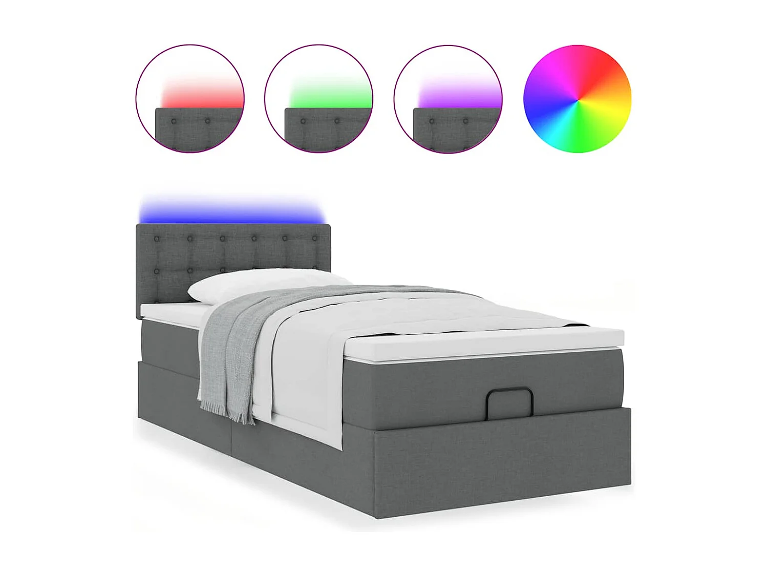 Bed poef met matras en LED's 90x200 cm stof donkergrijs
