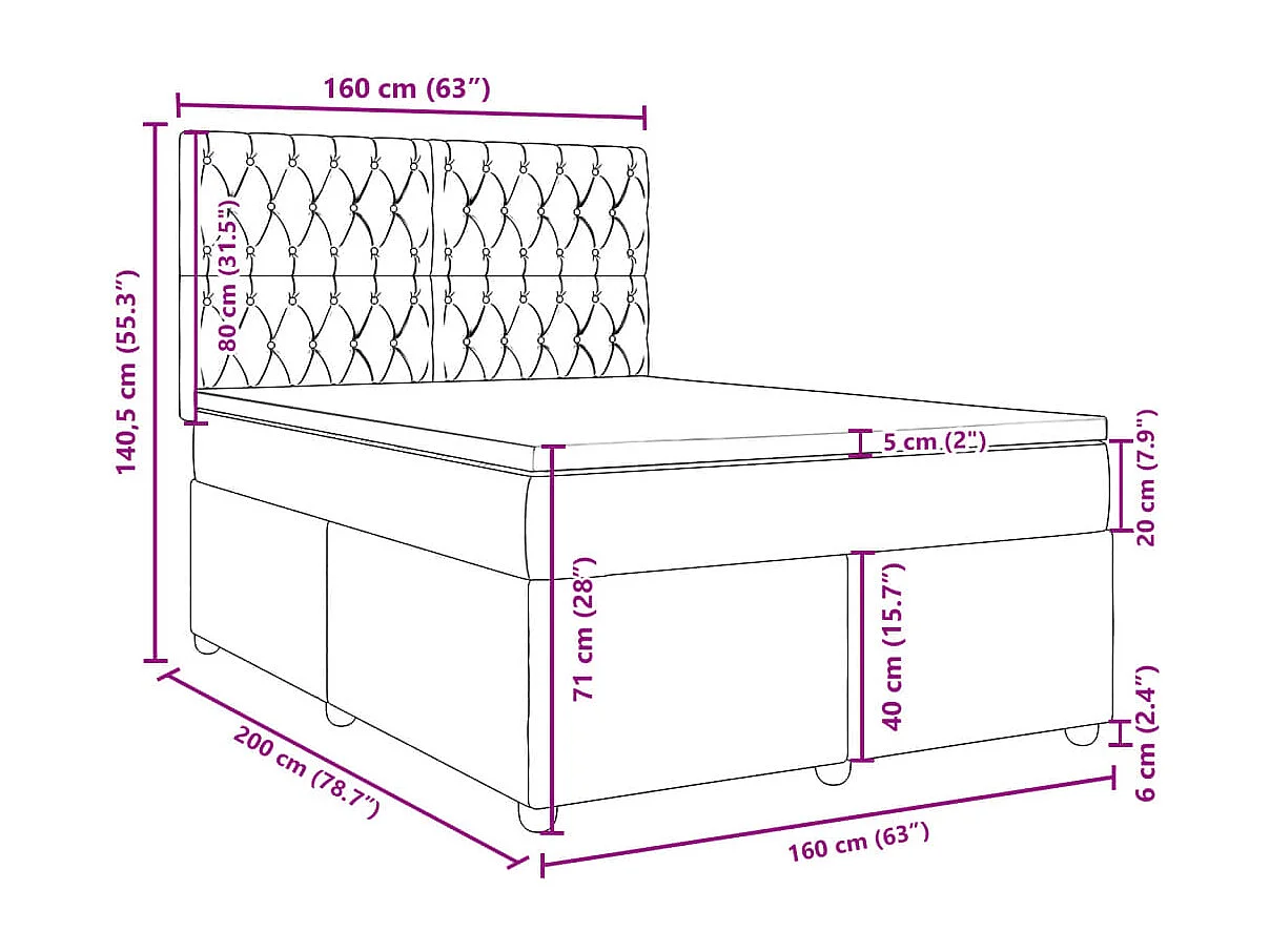 Boxspring met matras stof blauw 160x200 cm