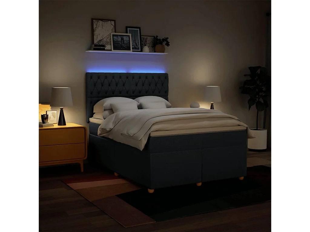 Cama com molas/colchão 160x200 cm tecido azul