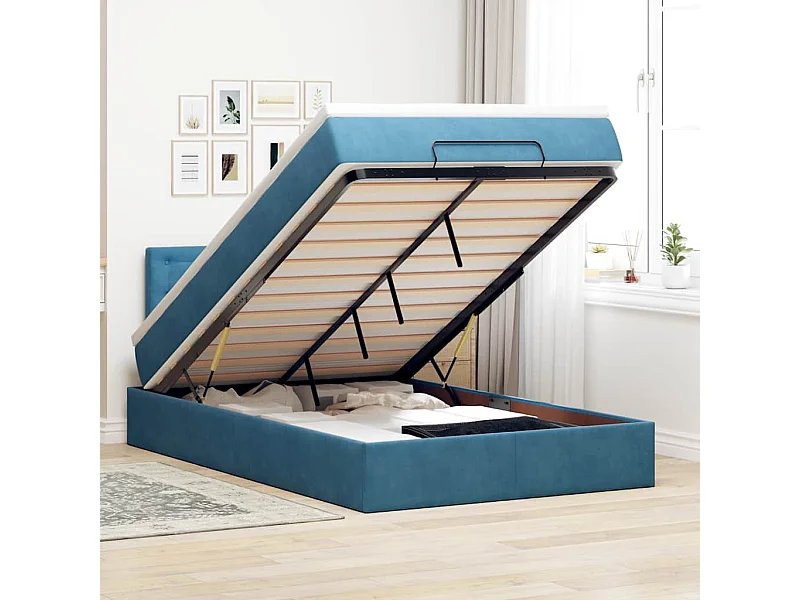 Bed poef met matras en LED's 120x190 cm fluweel donkerblauw