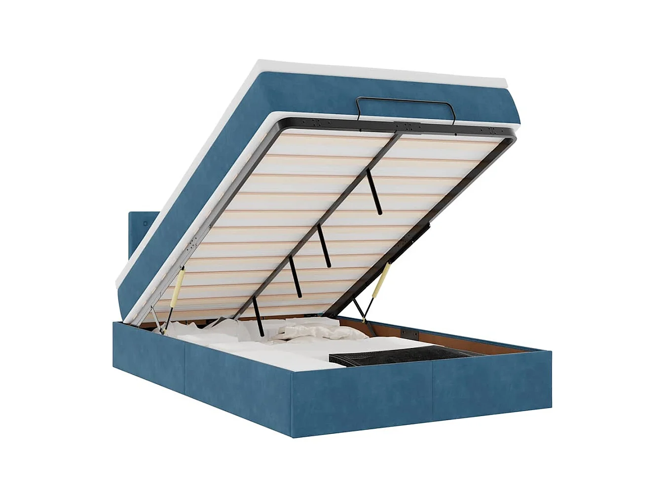 Lit ottoman avec matelas et LED bleu foncé 90x200cm velours