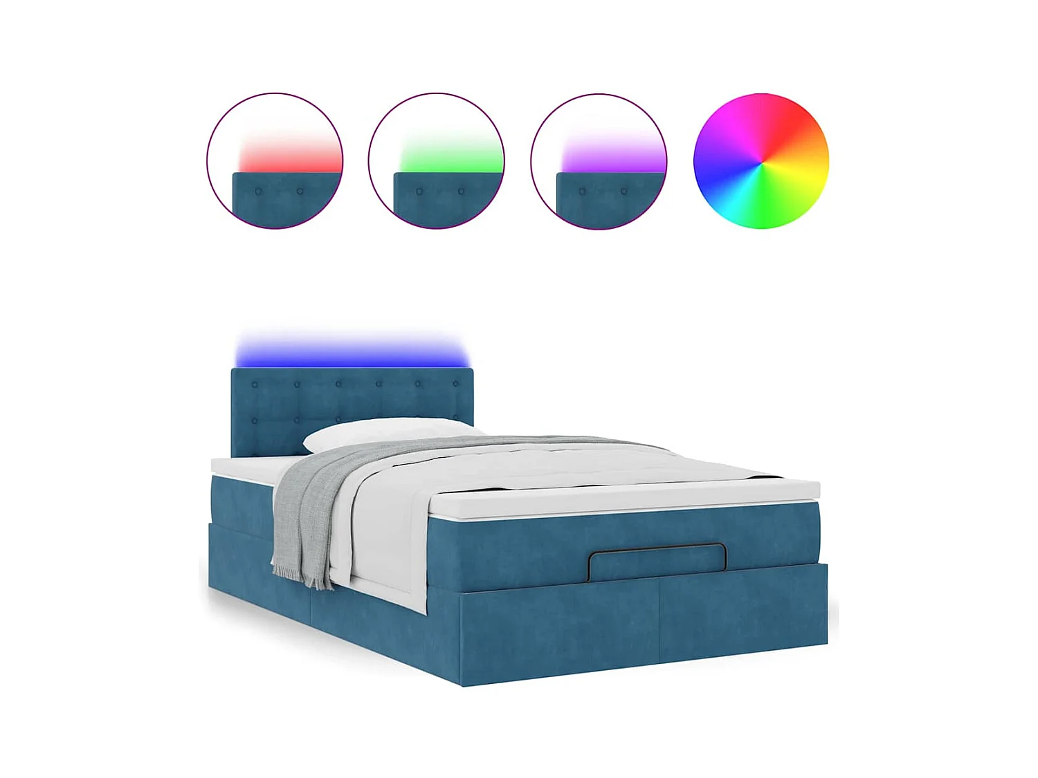 Lit ottoman avec matelas et LED bleu foncé 90x200cm velours