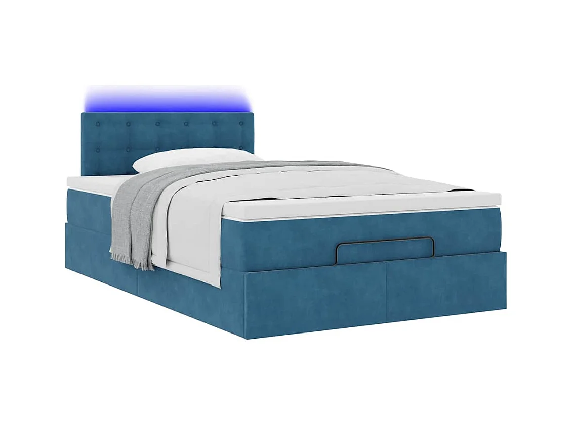 Lit ottoman avec matelas et LED bleu foncé 90x200cm velours