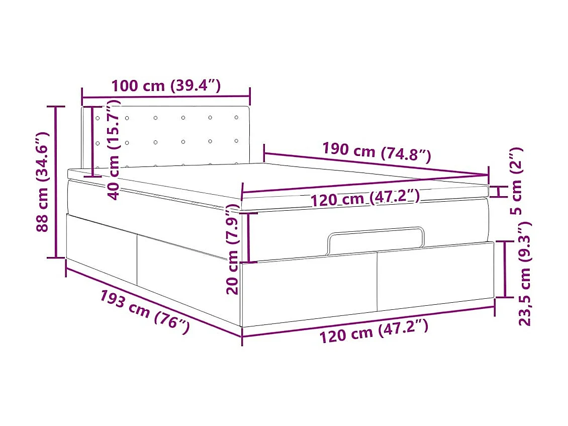 Bed poef met matras en LED's 120x190 cm fluweel donkerblauw