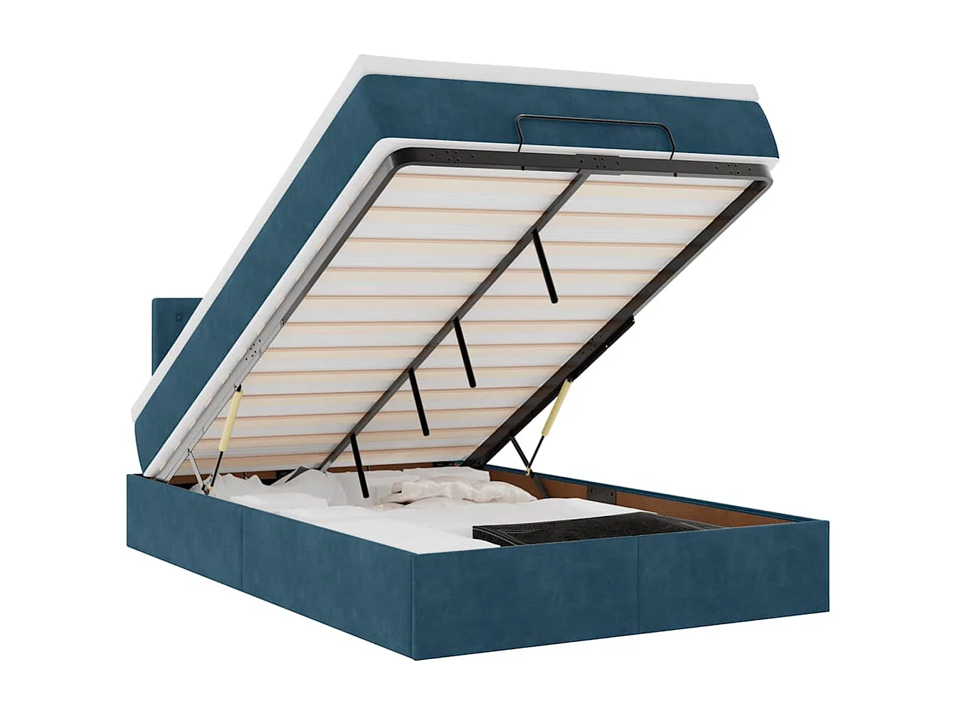 Cama otomana con colchón y LED terciopelo azul oscuro 120x190cm