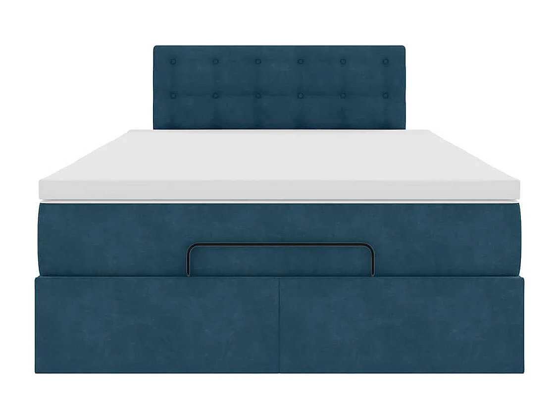 Cama otomana con colchón y LED terciopelo azul oscuro 120x190cm