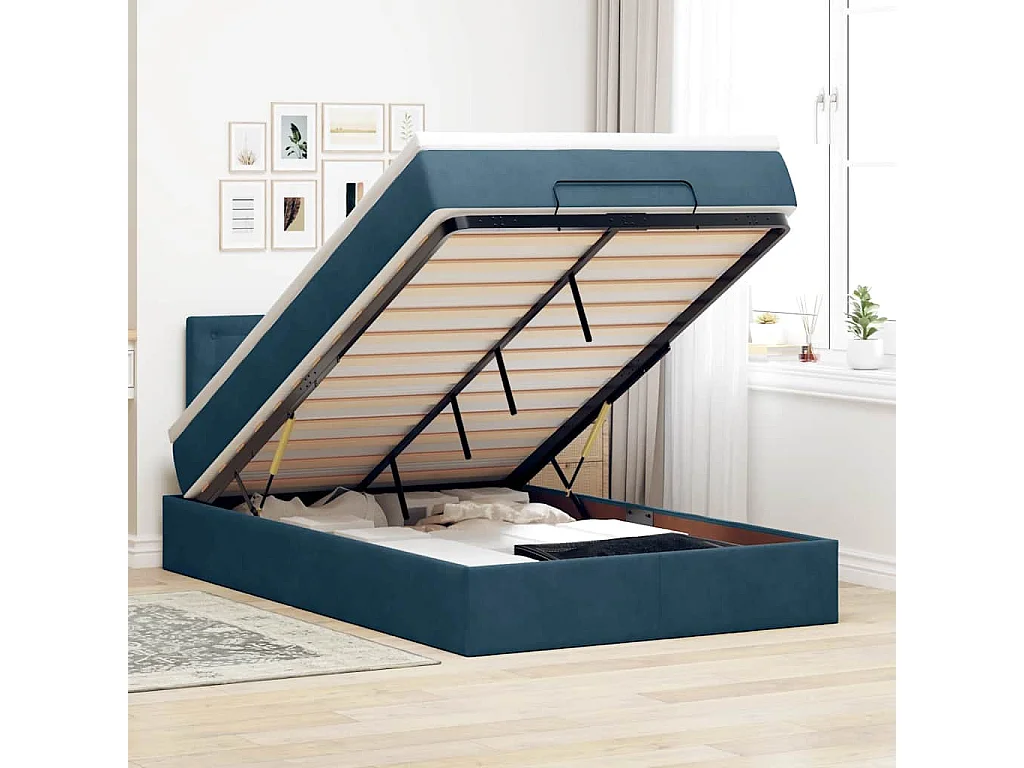 Bed poef met matras en LED's 120x190 cm fluweel donkerblauw