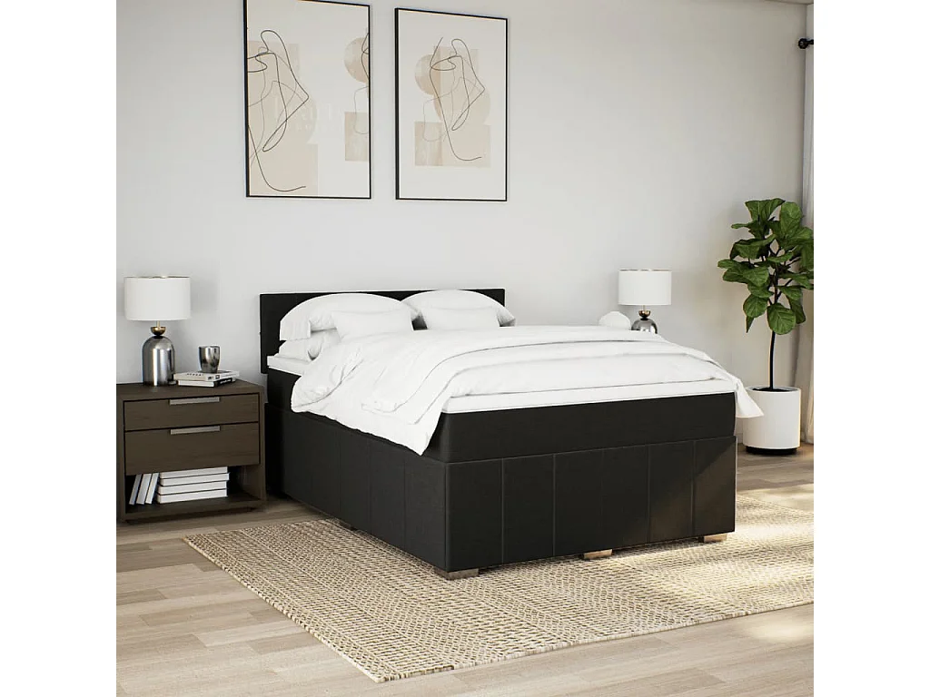 Sommier à lattes de lit avec matelas Noir 160x200 cm Tissu