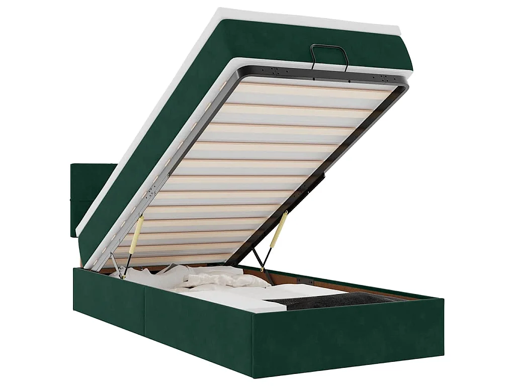 Estructura de cama otomana con colchón terciopelo verde oscuro